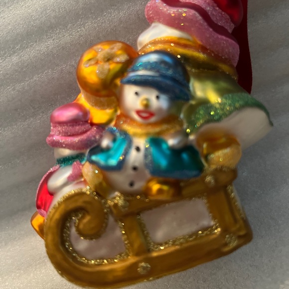 4 Snowmen In A Sleigh Glass Christmas/Holiday Ornament - Picture 7 of 9